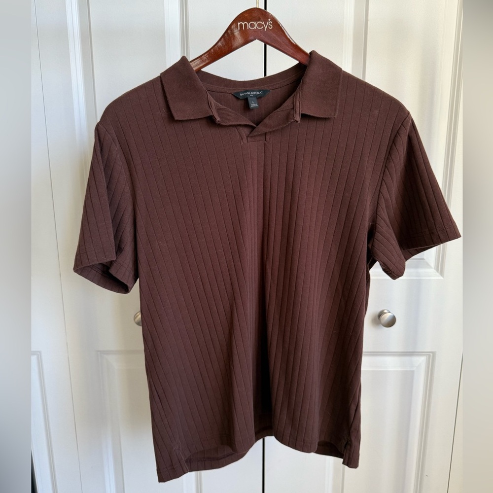 Banana Republic Brown Textured Polo (Size L) Ribbed
